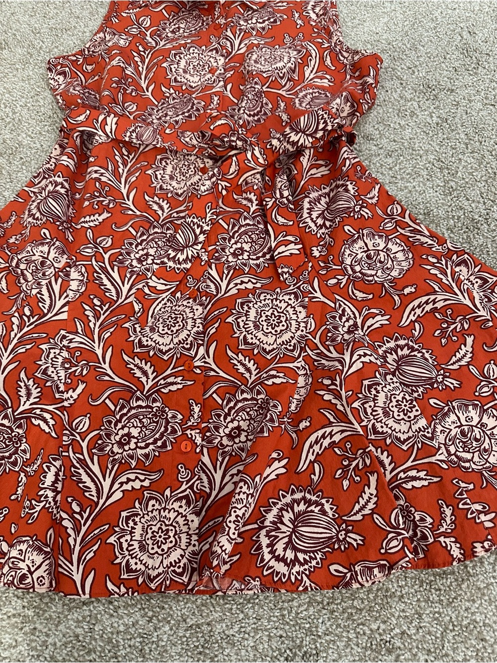 MSK Red White Floral 100% Cotton Shirt Dress Tie Belt Button Front - Picture 5 of 7